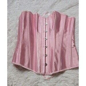 Bonitaz Pink Satin Lace Up Boned Vintage Y2K Corset Size Small